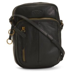 Sleek Black Leather Crossbody Bag with Gold Details